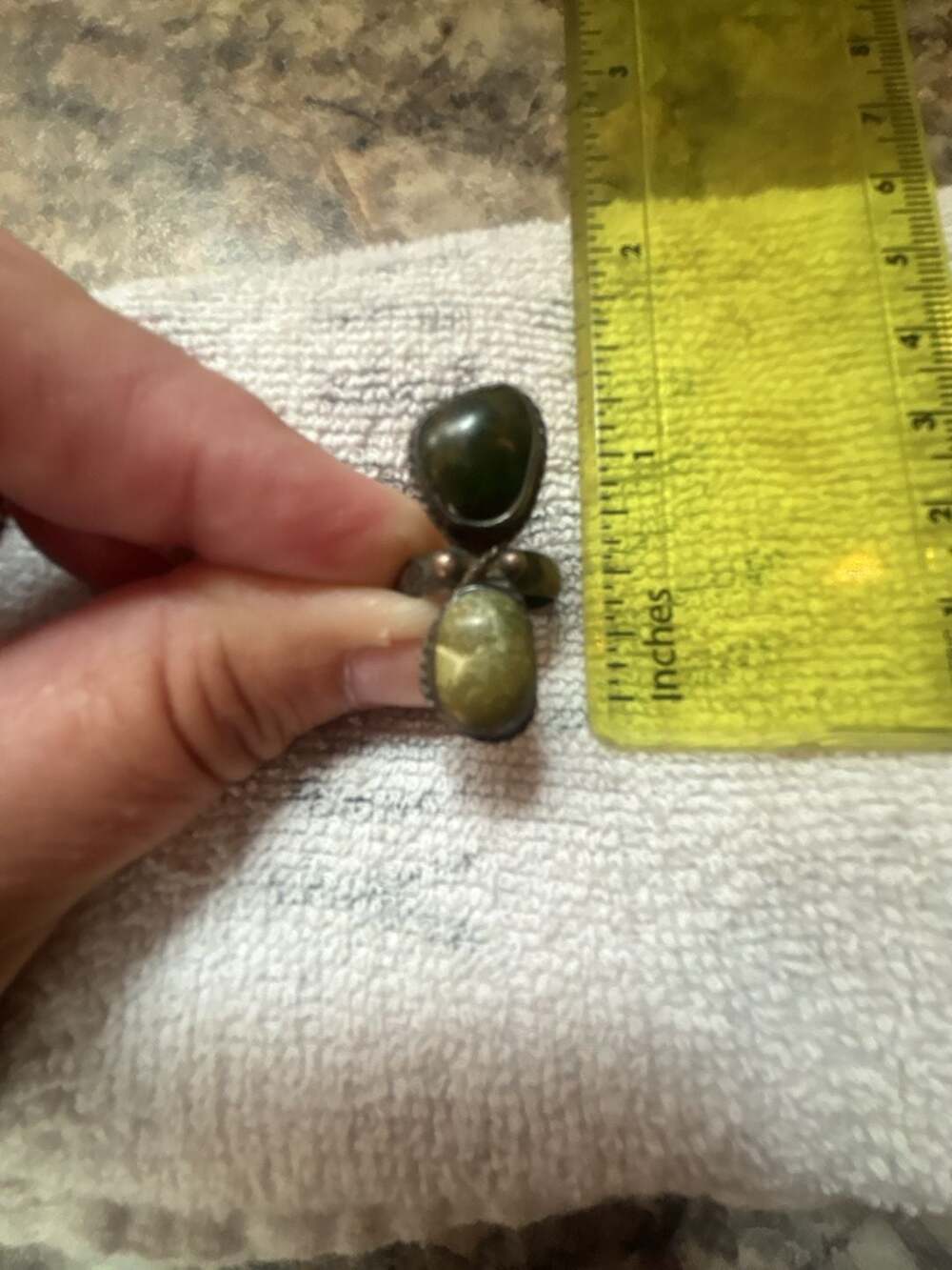 Vintage Green Stone Ring.  May be SS but can’t find marking